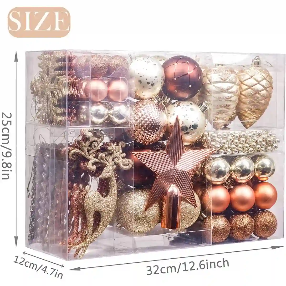 Set Da 100 Decorazioni E Palle Di Natale, Oro E Rame 2 Set Da 100 Decorazioni E Palle Di Natale, Oro E Rame - immagine 2