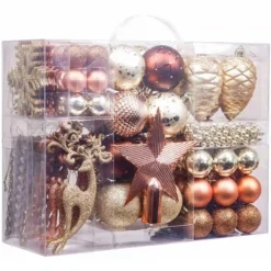 Set Da 100 Decorazioni E Palle Di Natale, Oro E Rame