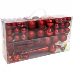 Set Da 105 Palline Di Natale Rosse, 3 Misure, Lucide E Opache