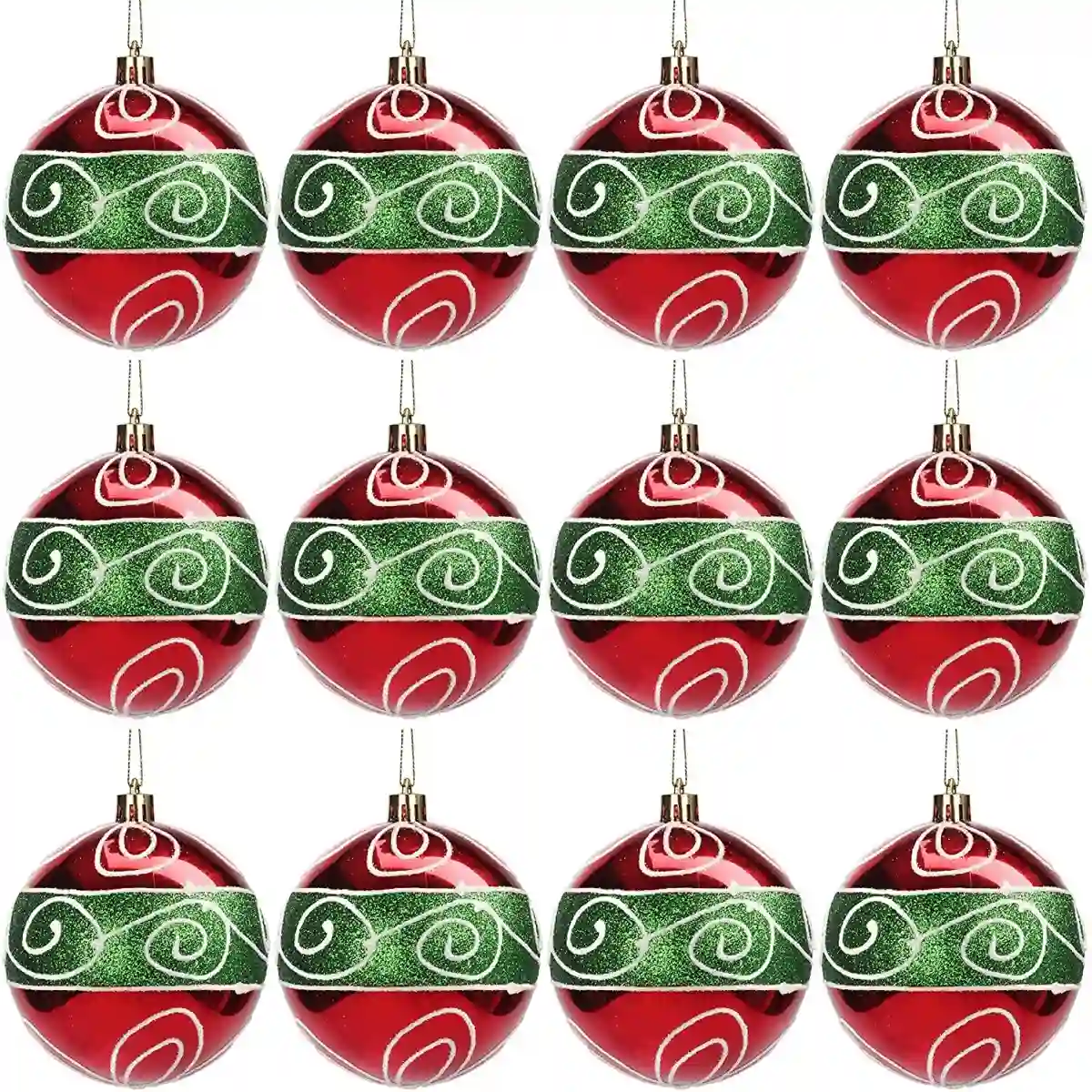 Set Da 12 Palline Di Natale Verdi E Rosse Con Decorazioni 1 Set Da 12 Palline Di Natale Verdi E Rosse Con Decorazioni