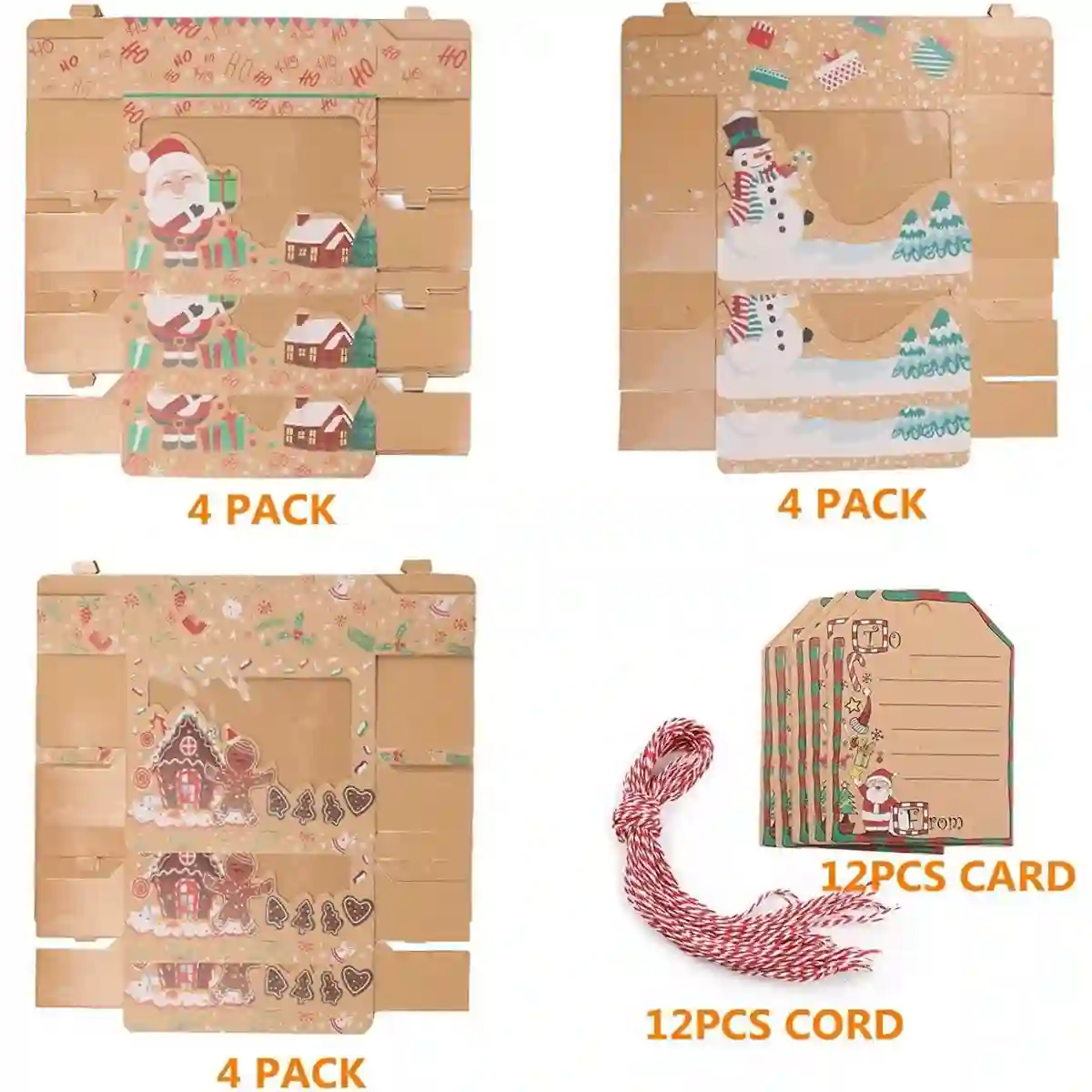 Set Da 12 Scatole Per Reali Di Natale, In Cartoncino 3 Set Da 12 Scatole Per Reali Di Natale, In Cartoncino - immagine 3