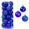Set Da 24 Palle Di Natale Blu, Lucide E Glitterate, 3 Tipologie