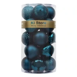 Set Da 24 Palline Di Natale Blu Elettrico, In 4 Finiture Speciali
