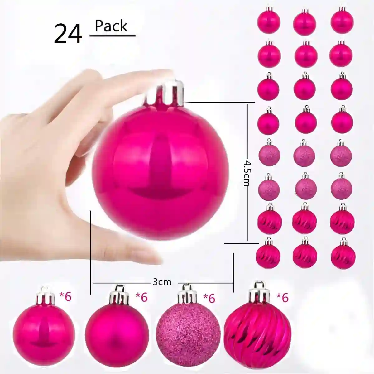 Set Da 24 Palline Di Natale Fucsia, Decorazioni Albero 2 Set Da 24 Palline Di Natale Fucsia, Decorazioni Albero - immagine 2