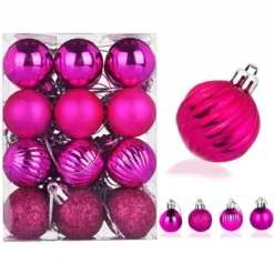 Set Da 24 Palline Di Natale Fucsia, Decorazioni Albero