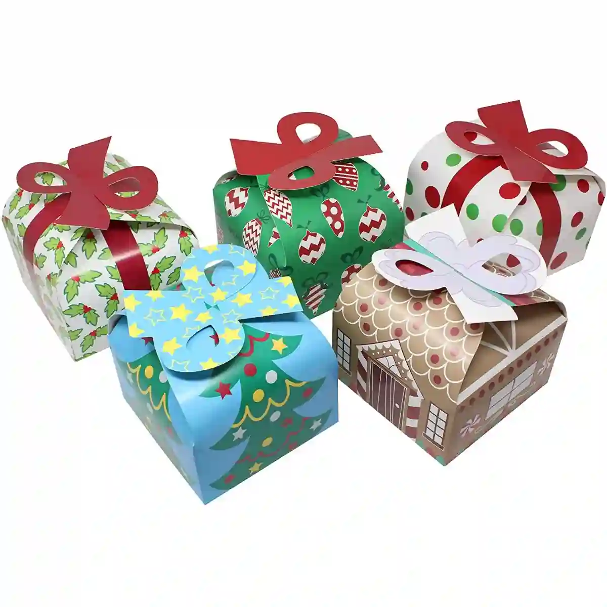 Set Da 24 Scatole 3D Per Regali Di Natale Con Fiocco, In Cartoncino Resistente 2 Set Da 24 Scatole 3D Per Regali Di Natale Con Fiocco, In Cartoncino Resistente - immagine 2