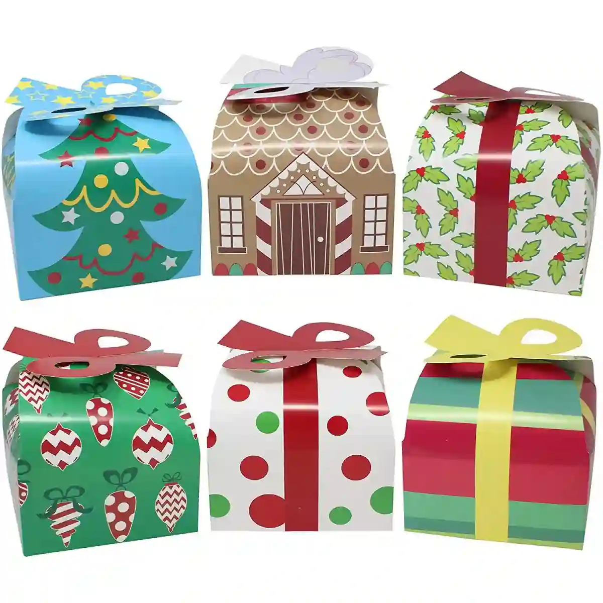 Set Da 24 Scatole 3D Per Regali Di Natale Con Fiocco, In Cartoncino Resistente 3 Set Da 24 Scatole 3D Per Regali Di Natale Con Fiocco, In Cartoncino Resistente - immagine 3