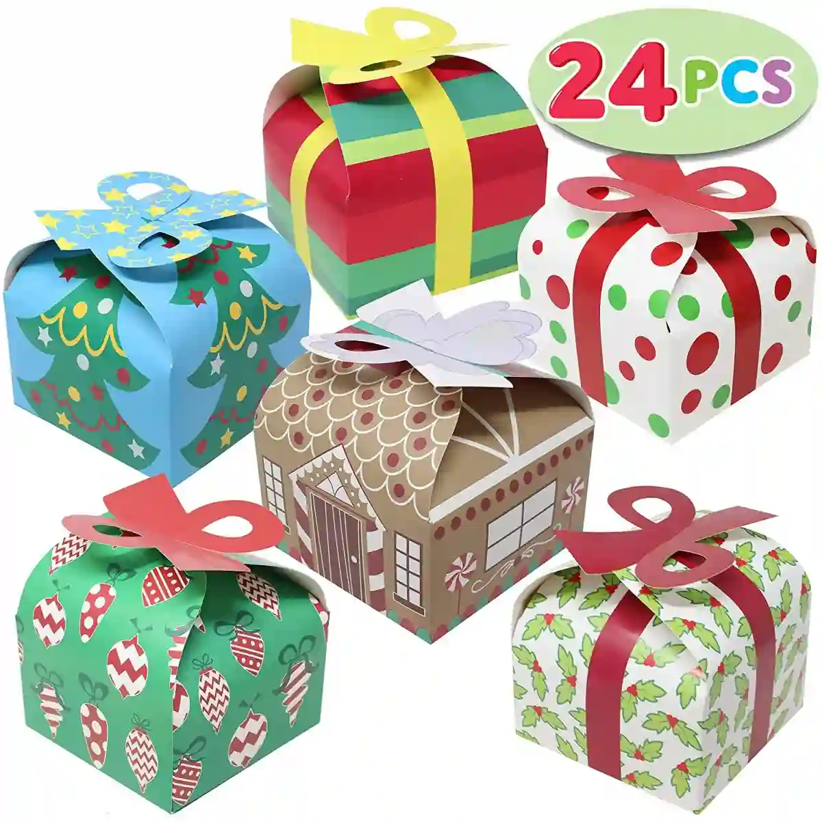 Set Da 24 Scatole 3D Per Regali Di Natale Con Fiocco, In Cartoncino Resistente 1 Set Da 24 Scatole 3D Per Regali Di Natale Con Fiocco, In Cartoncino Resistente