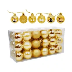 Set Da 26 Palline Oro Lucido Di Natale, 4 Disegni