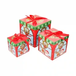 Set Da 3 Scatole Regalo Di Natale Con Fiocco, Misure Diverse
