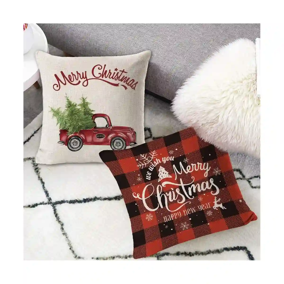 Set Da 4 Fodere Per Cuscini Assortite, Motivo Natale 2 Set Da 4 Fodere Per Cuscini Assortite, Motivo Natale - immagine 2