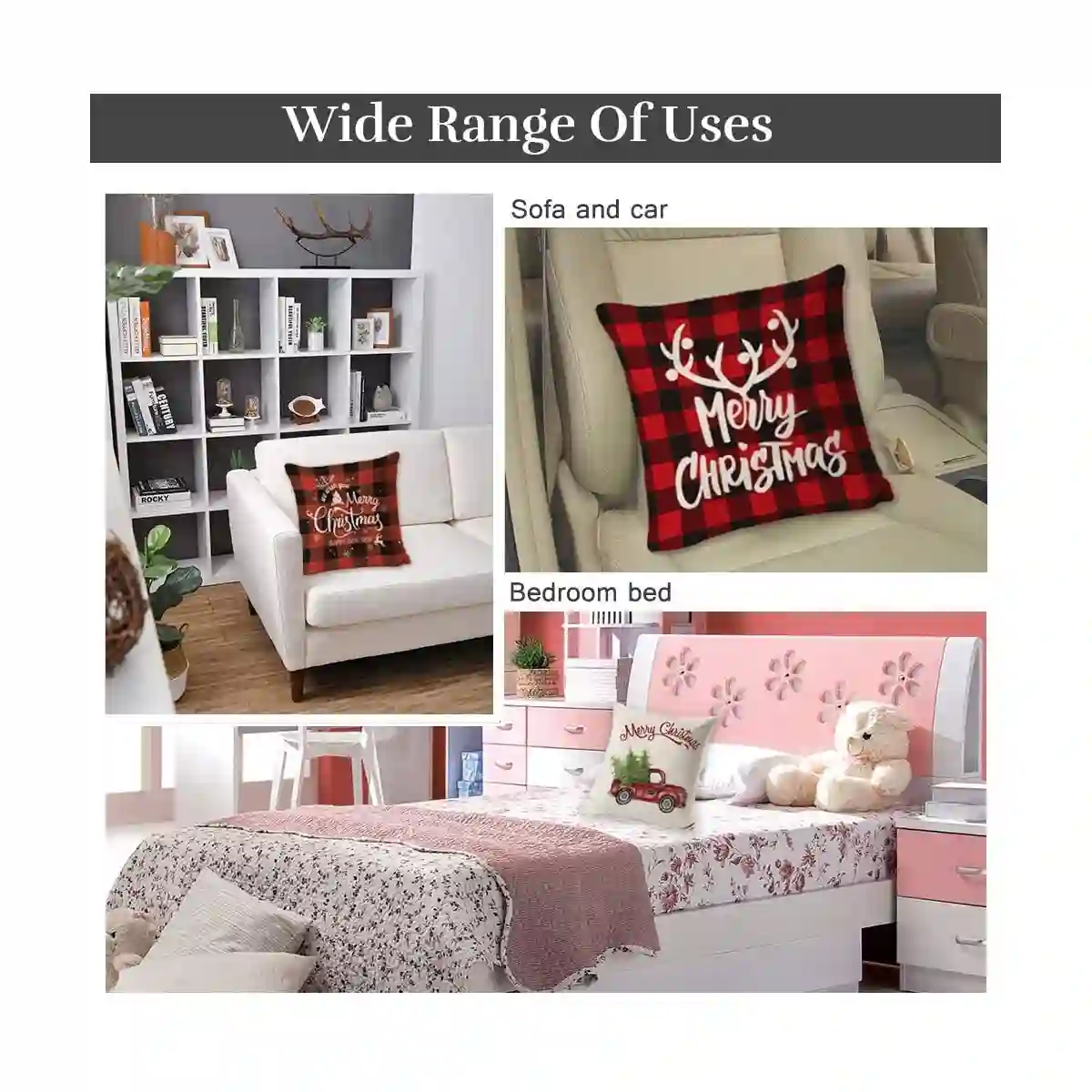 Set Da 4 Fodere Per Cuscini Assortite, Motivo Natale 3 Set Da 4 Fodere Per Cuscini Assortite, Motivo Natale - immagine 3