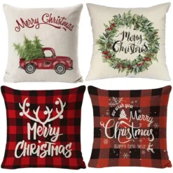 Set Da 4 Fodere Per Cuscini Assortite, Motivo Natale