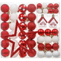 Set Da 60 Palline Di Natale, 3-5 Cm Tradizionali Rosse E Bianche