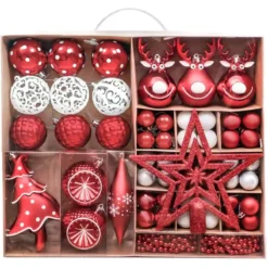 Set Da 92 Addobbi Albero Di Natale Rossi E Bianchi, Misure Varie