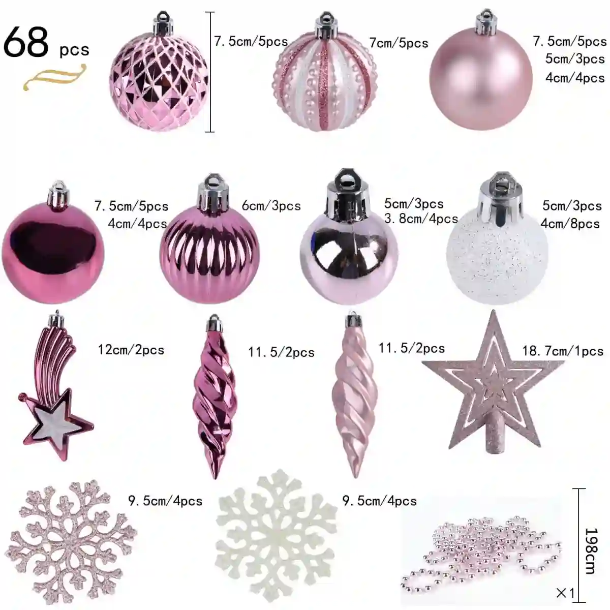 Set Decorazioni Albero Di Natale Rosa Gold, Con 68 Palline E Accessori 2 Set Decorazioni Albero Di Natale Rosa Gold, Con 68 Palline E Accessori - immagine 2