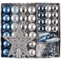 Set Di 50 Palline Di Natale Argento, Blu E Azzurre