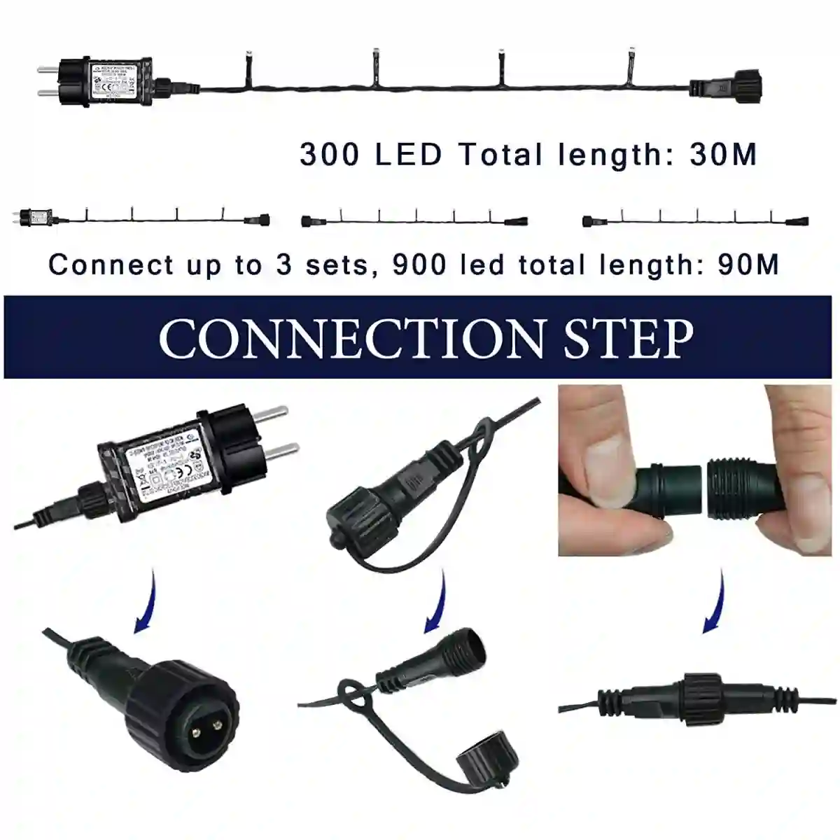 Set Luci Per Albero Di Natale, , Da 30mt E 300 LED, Luci Bianche 1 Set Luci Per Albero Di Natale, , Da 30mt E 300 LED, Luci Bianche