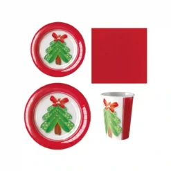 Set Per 16 Persone Tema Natalizio, Stampe Albero Di Natale