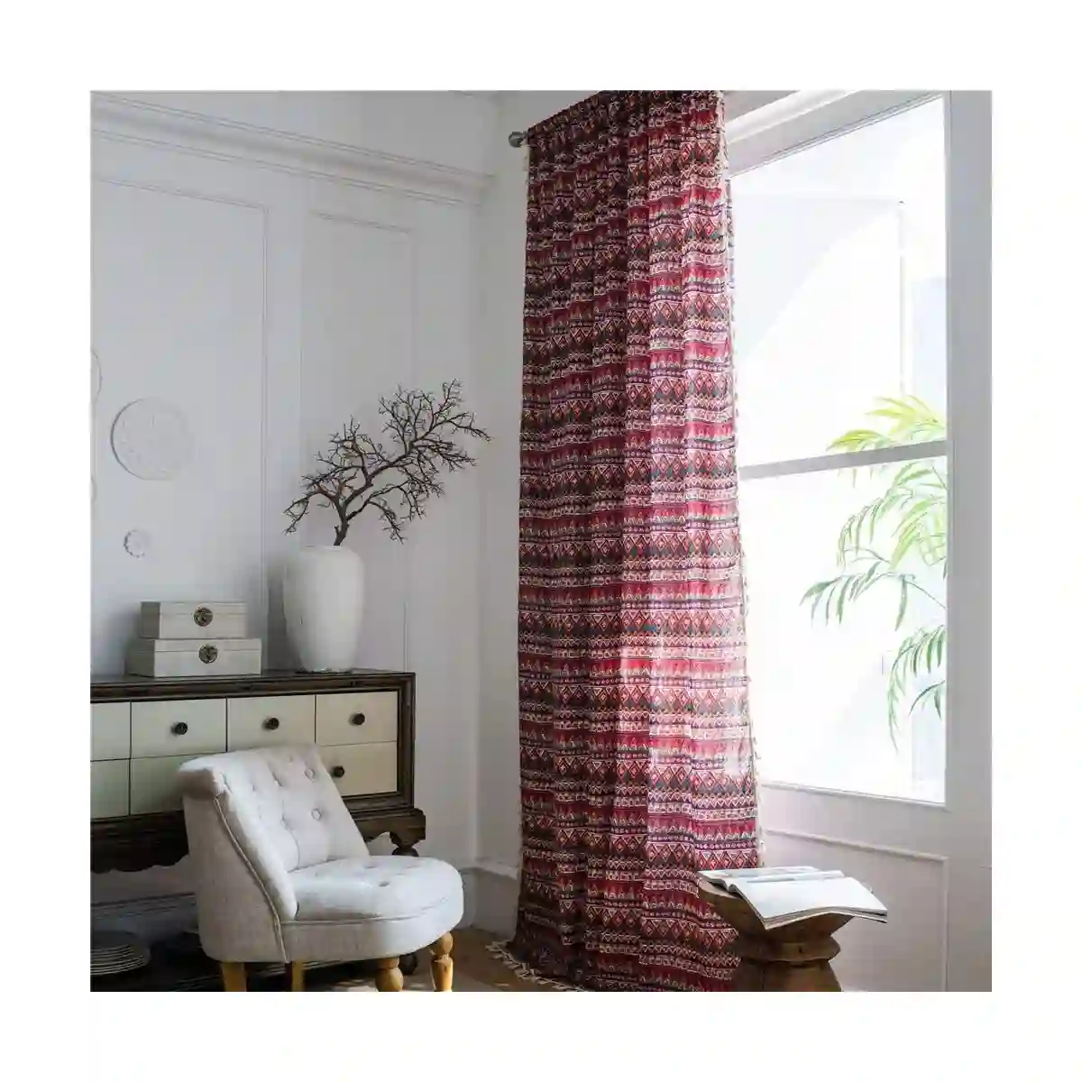 Tende In Lino, Decoro Etnico, Perfette Per Natale, Idea Regalo 2 Tende In Lino, Decoro Etnico, Perfette Per Natale, Idea Regalo - immagine 2