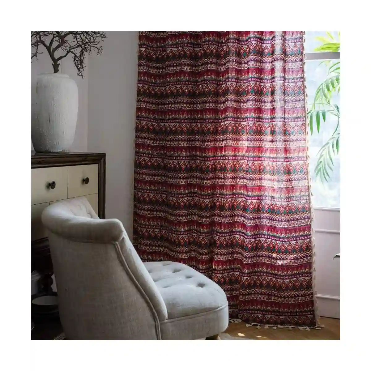 Tende In Lino, Decoro Etnico, Perfette Per Natale, Idea Regalo 3 Tende In Lino, Decoro Etnico, Perfette Per Natale, Idea Regalo - immagine 3