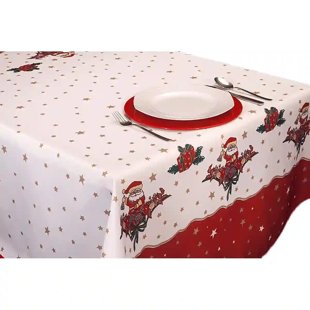 Tovaglia Di Natale Con Fiori Rossi, 100% Poliestere, Per La Tavola 1 Tovaglia Di Natale Con Fiori Rossi, 100% Poliestere, Per La Tavola